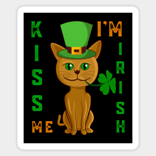 Kiss Me I'm Irish Cat St Patricks Day Shamrock  Shenanigans Cat Lover Gift Magnet